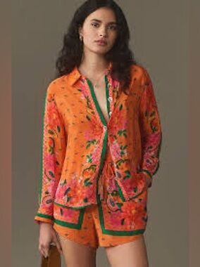 Farm Rio Fruit Garden Long a sleeve viscose shirt size small (small stains)